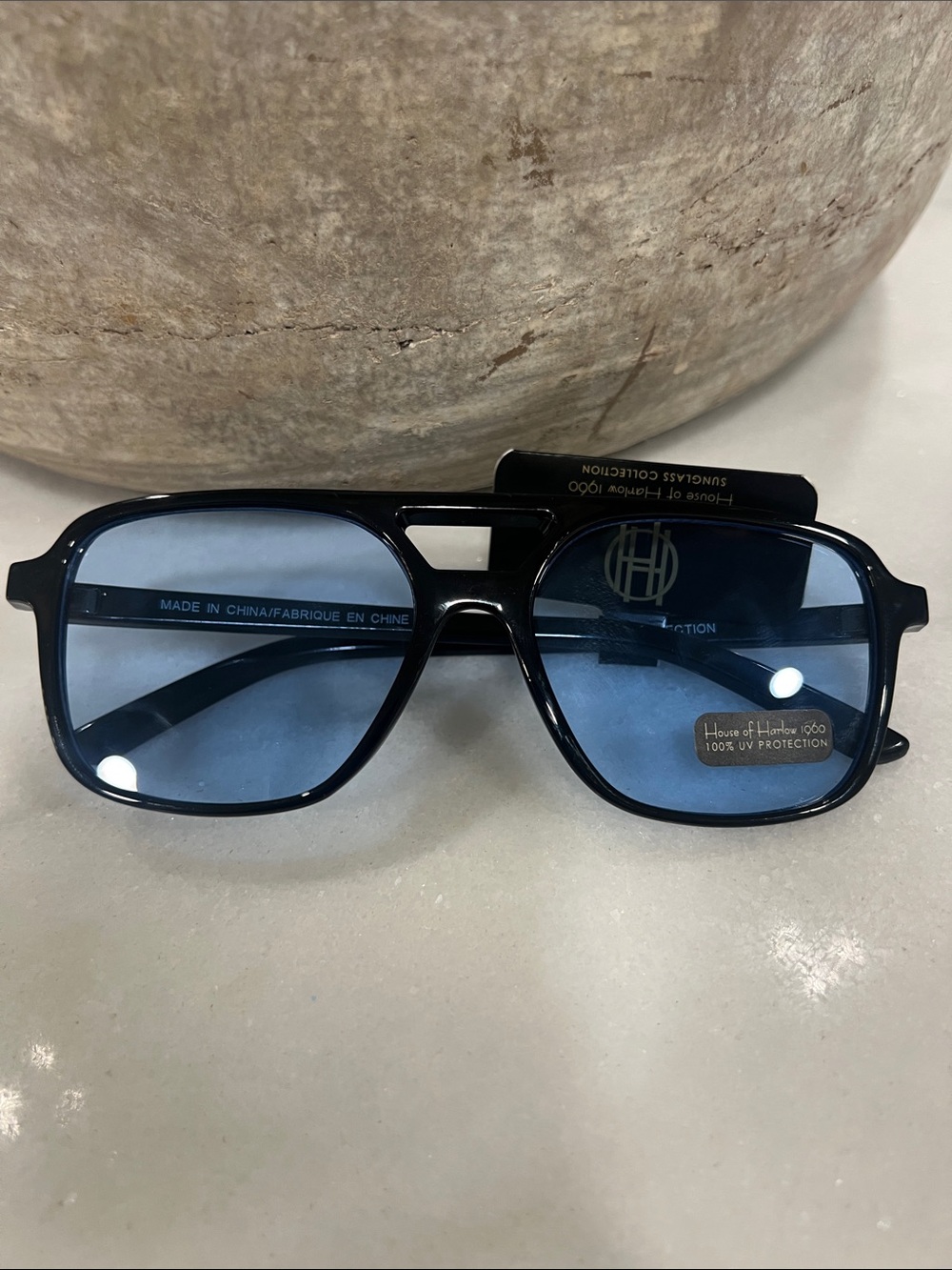 House of Harlow 1960 Black Frame with Blue Lenses Sunglasses